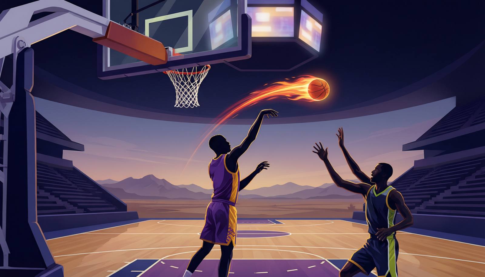 湖人客场对阵爵士的NBA比赛示意图